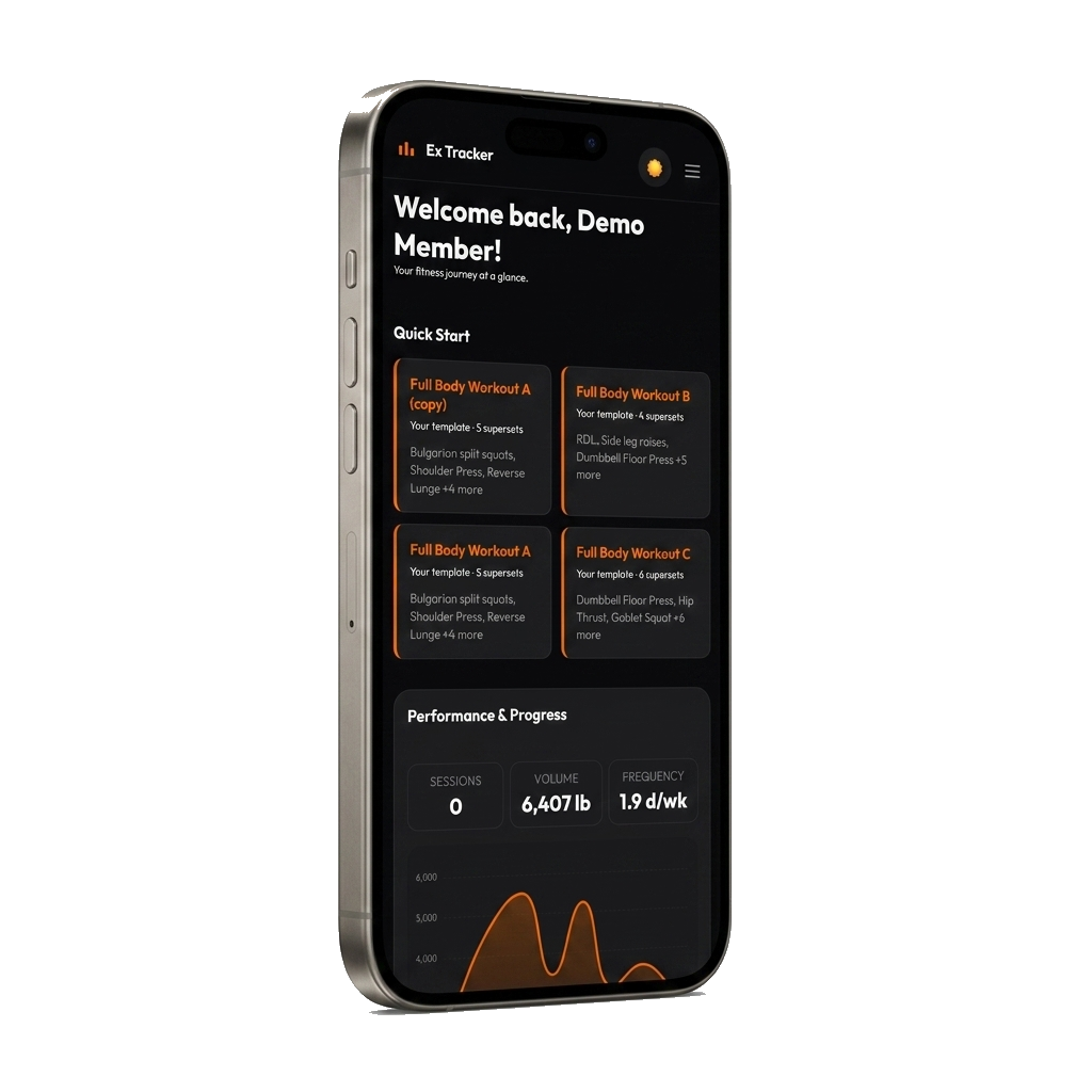 Log My Lift App Dashboard (Dark Mode)